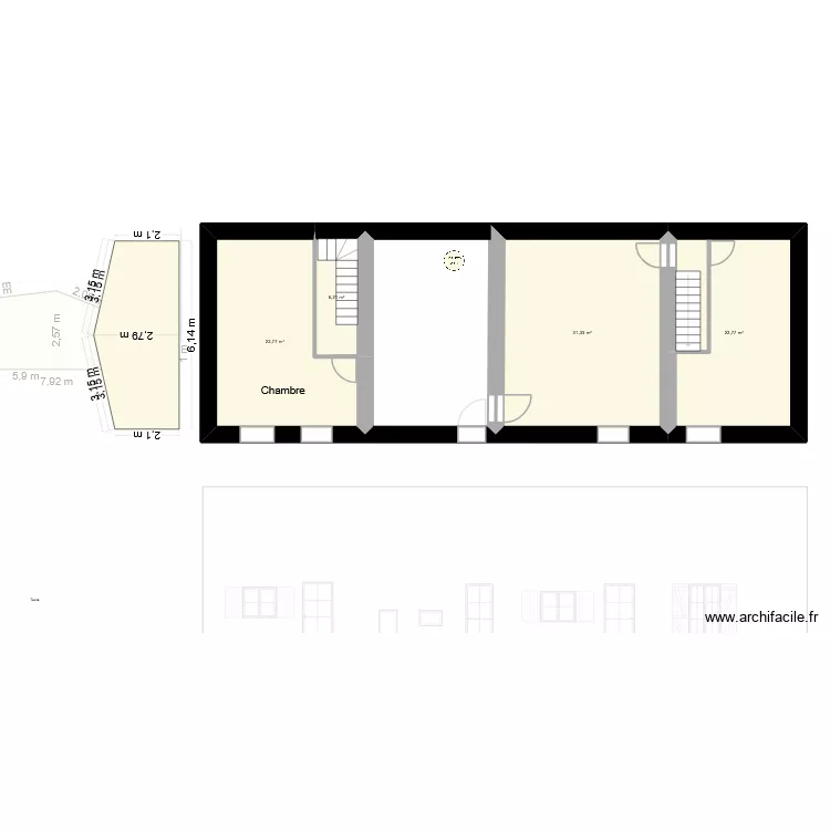 Projet-1-Etage. Plan de 7  et 165 m²