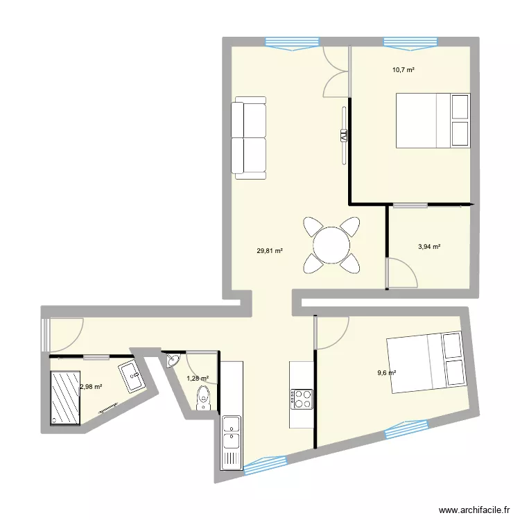 Plan T3 Actuel. Plan de 6 et 58 m² Plan T3 Actuel. Plan de 6 et 58 m²