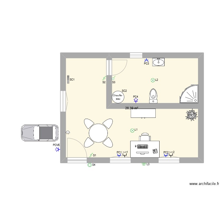 CAP Electricien - Session 2025. Plan de 1 pièce et 28 m2