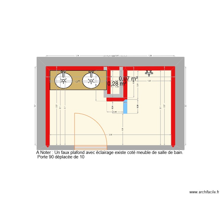 Salle de Bain APRES2. Plan de 3 pièces et 7 m2