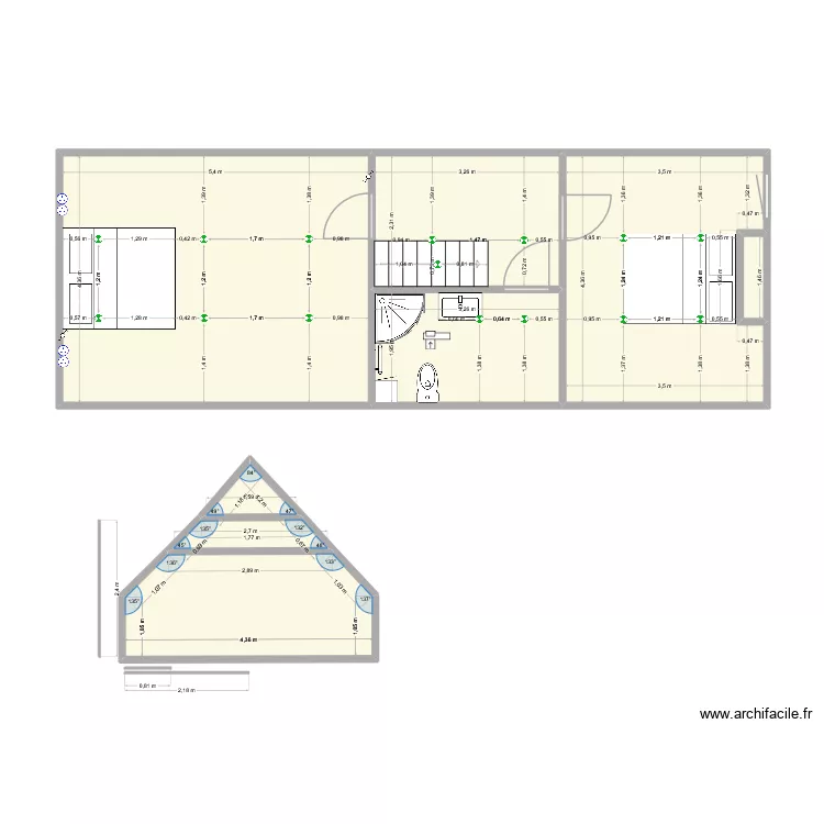 am&eacute;nagement &eacute;tage Val&eacute;rie. Plan de 8  et 62 m²