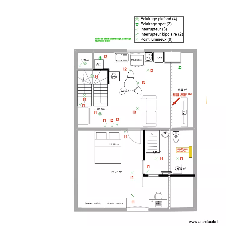 immeuble1 3&egrave;me Eclair V3 T2 . Plan de 