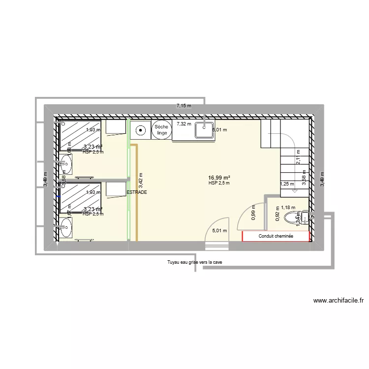 SDB PLOMBERIE &eacute;vacuation d\'eau. Plan de 4  et 25 m²