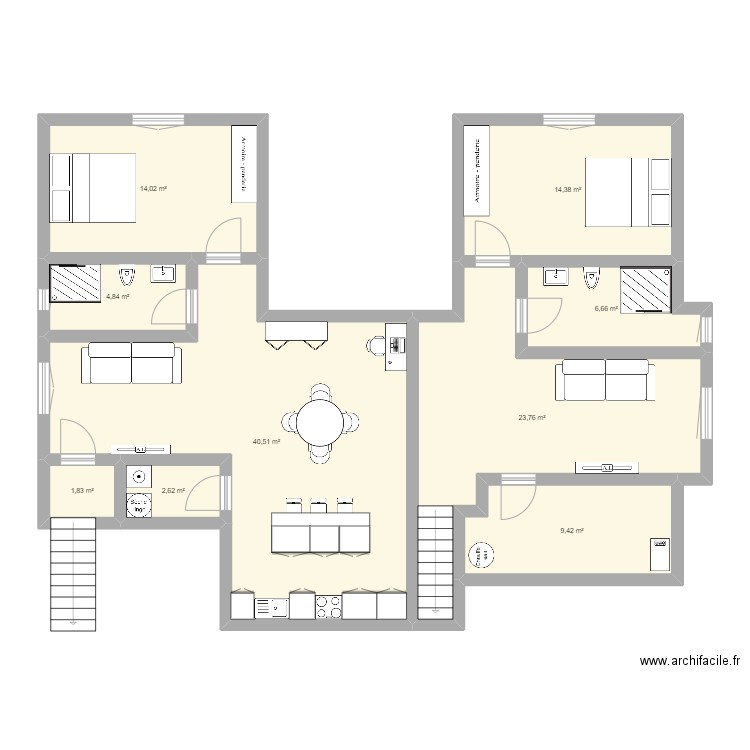 Iris 2A sous-sol duplex . Plan de 9 pièces et 118 m2