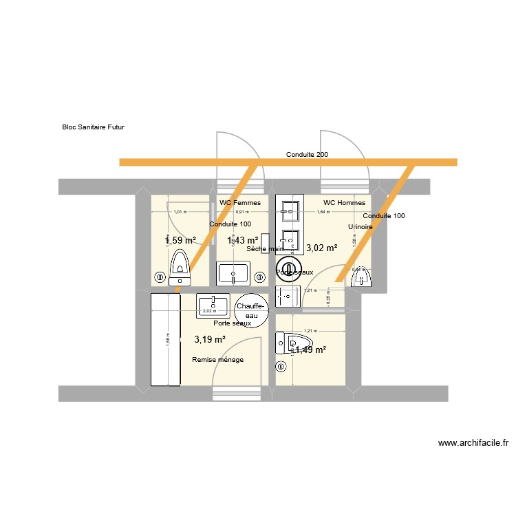 Bloc Sanitaire projet 01 2026. Plan de 0 pièce et 0 m2