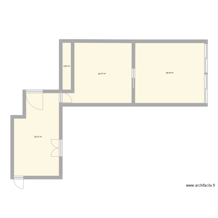 Salle bain, entree et dressing. Plan de 4 pièces et 80 m2