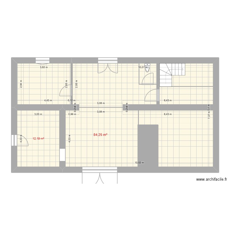 sous sol. Plan de 2 pièces et 96 m2