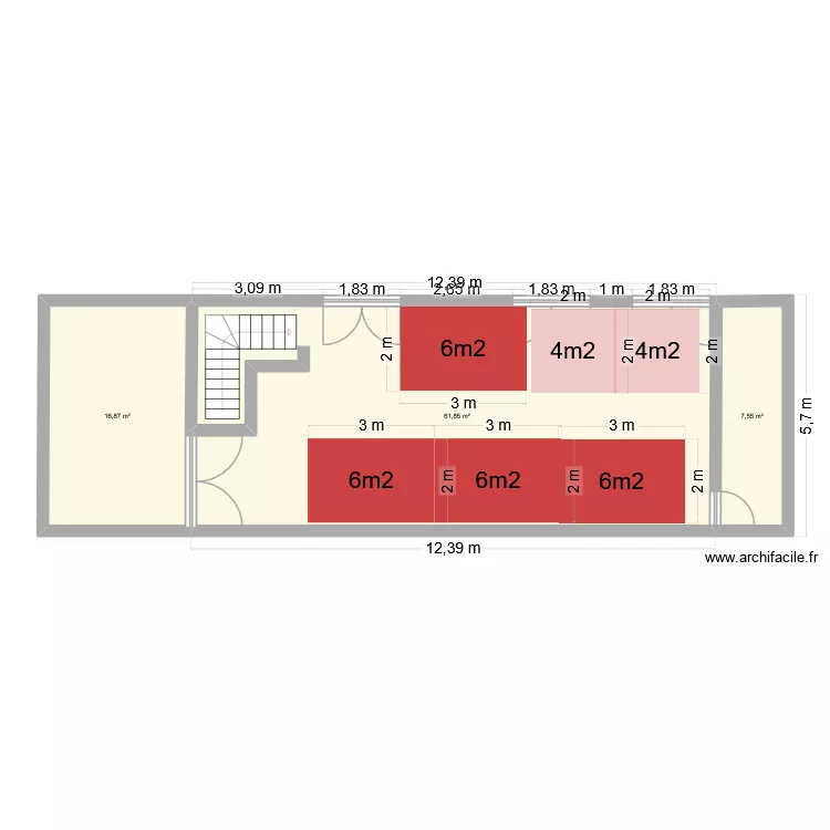 Salle 2. Plan de 3  et 86 m²
