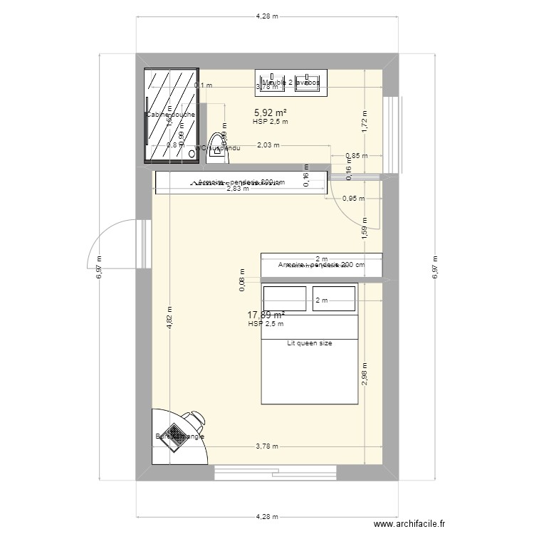 Suite parentale. Plan de 2 pièces et 24 m2