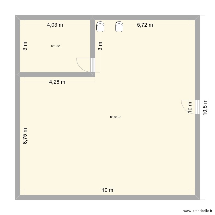 magazin chaussure. Plan de 2 pièces et 98 m2