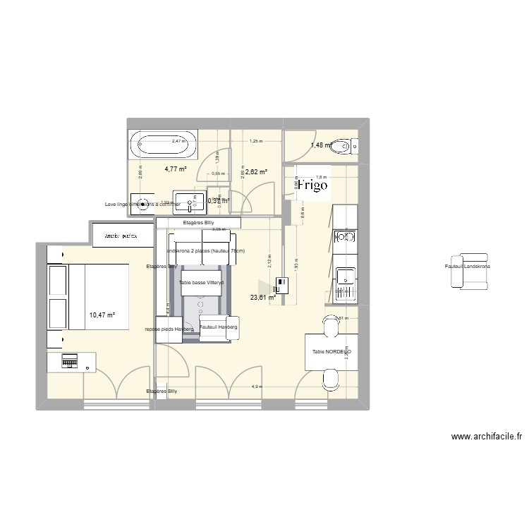 futur appart option 1. Plan de 7 pièces et 43 m2