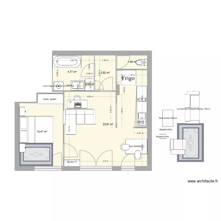 futur appart. Plan de 7  et 43 m²