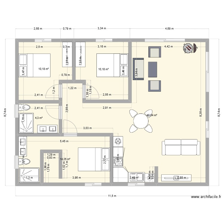 maison 88 m²  terrasse intégré mod 2. Plan de 5 pièces et 88 m2