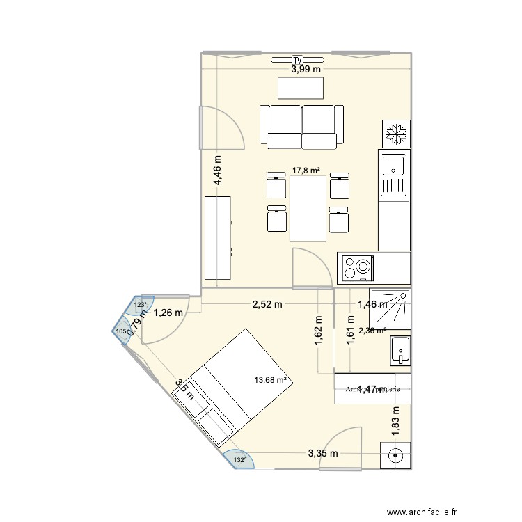 soula jean 2. Plan de 3 pièces et 34 m2