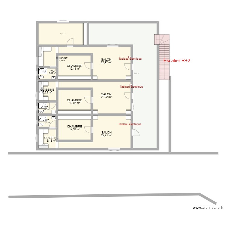 PLAN ETUDE R+2. Plan de 14 pièces et 205 m2