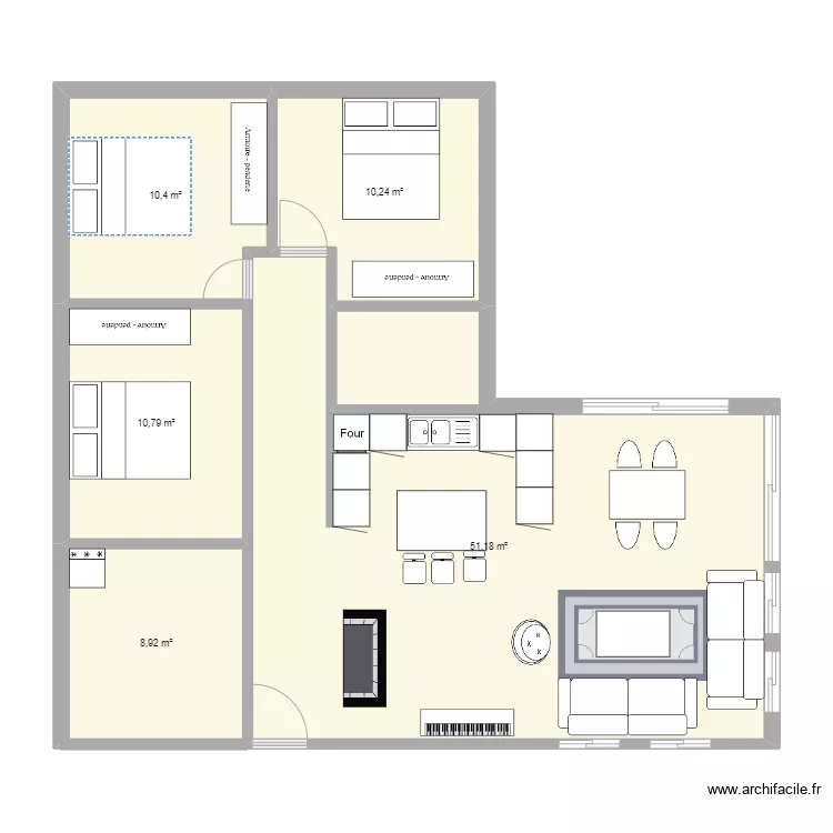 maison en L. Plan de 