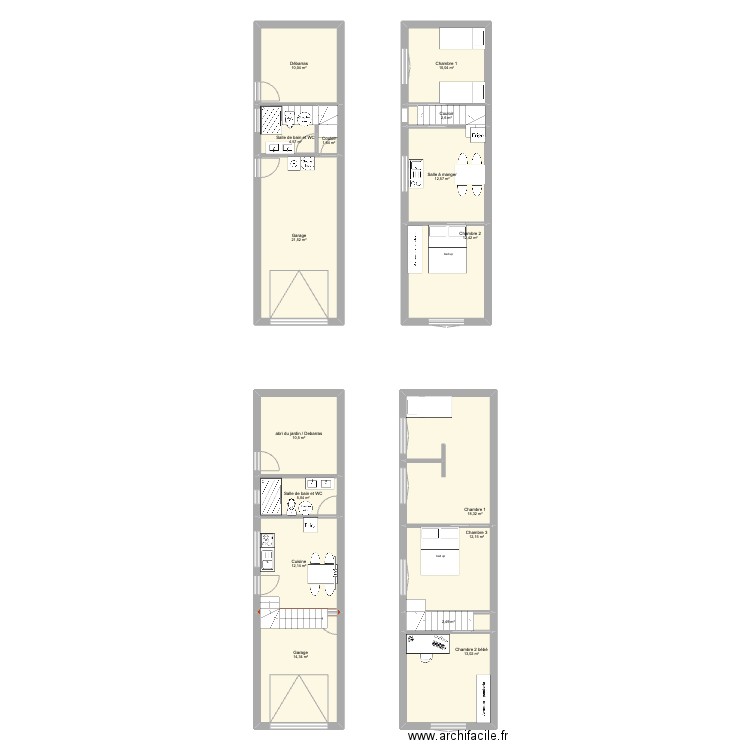 extension. Plan de 16 pièces et 163 m2