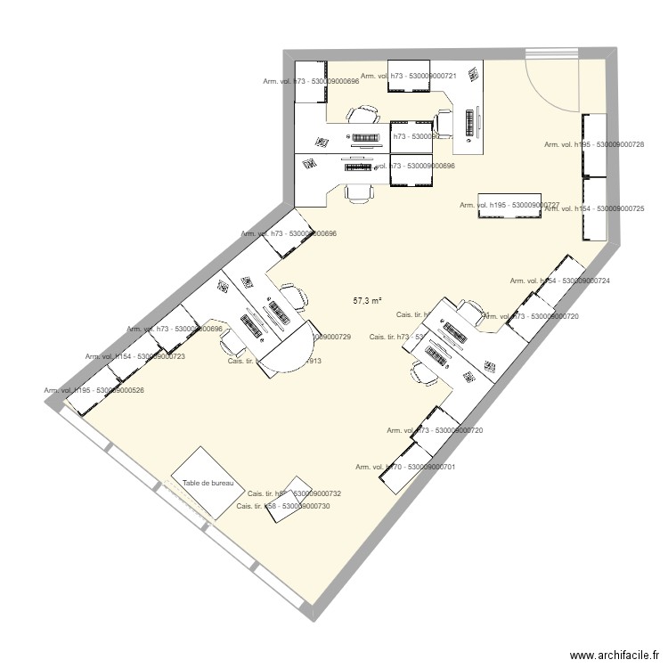 SER projection1. Plan de 1 pièce et 57 m2