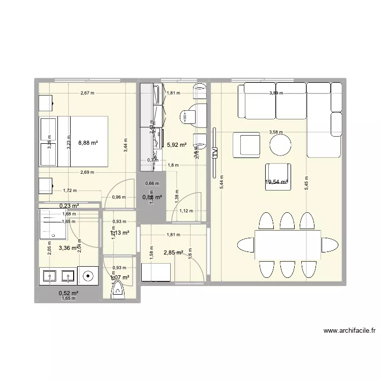 Appart MC Le Doge 19&egrave;me_1. Plan de 10  et 44 m²
