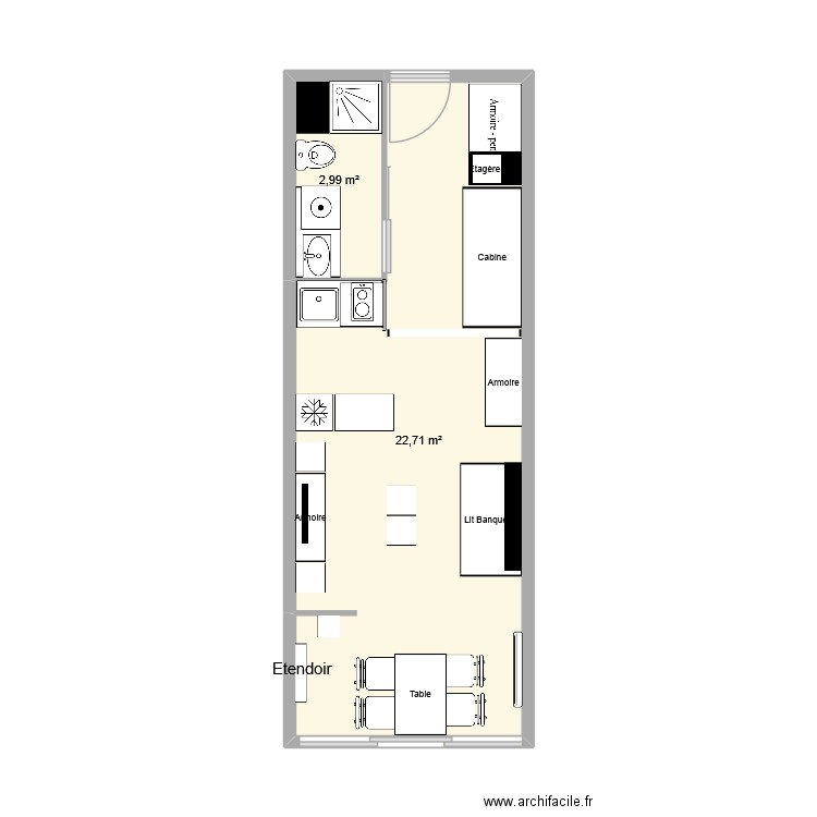 Carnon Omahas 2 Quar. Plan de 2 pièces et 26 m2