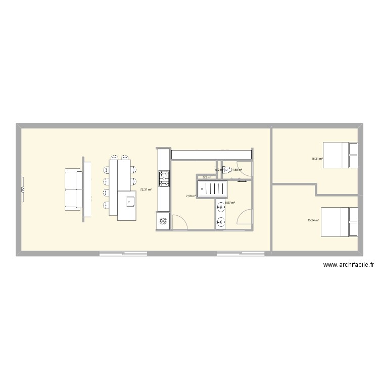 plan maison rectangulaire 2025. Plan de 8 pièces et 136 m2