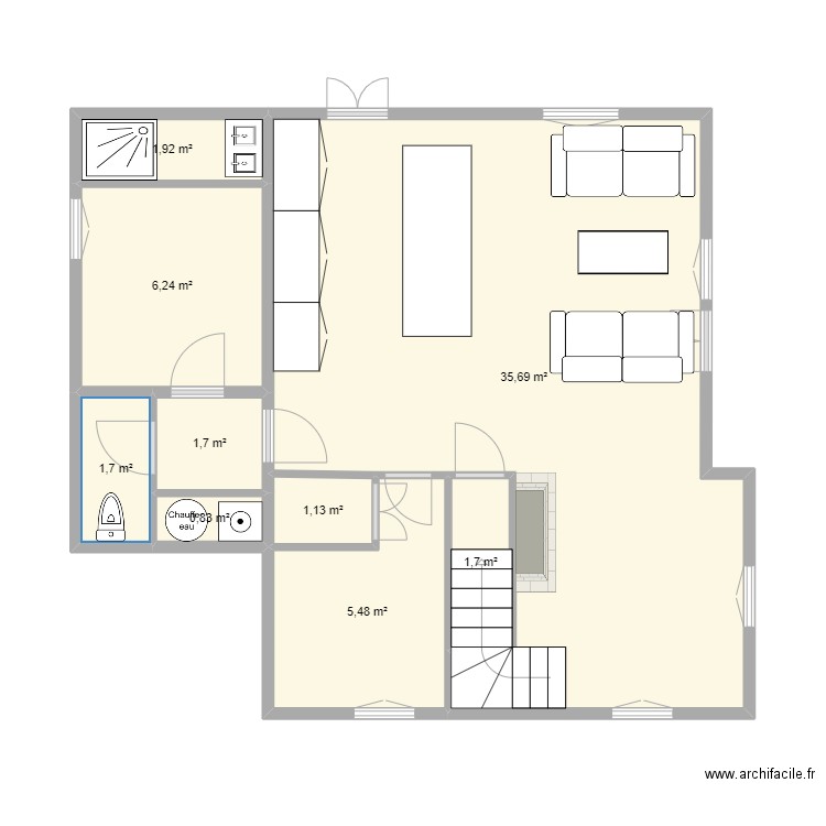 Saint-Luc RDC New 6ch. Plan de 9 pièces et 56 m2