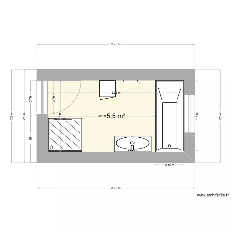 SDB. Plan de 1  et 6 m²