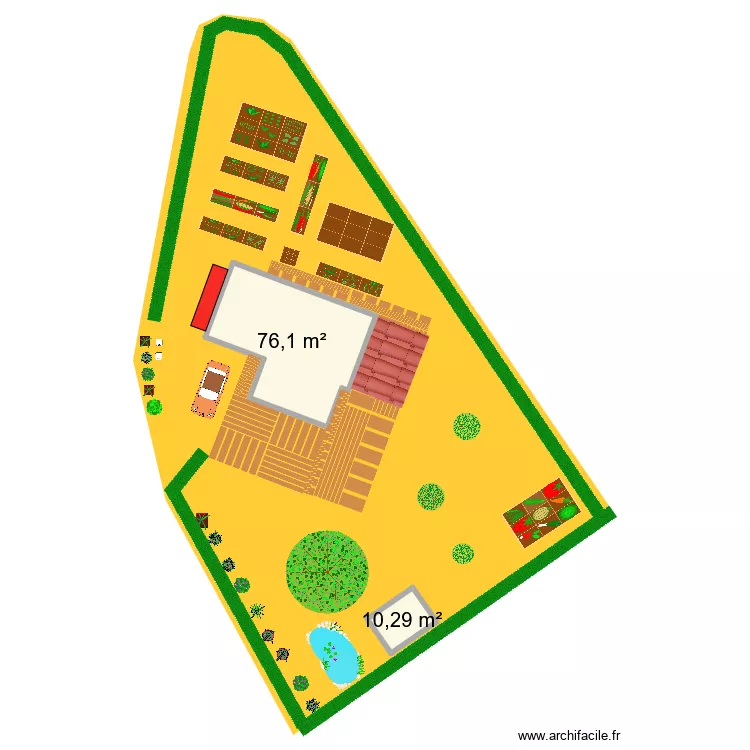 terrasses. Plan de 2  et 86 m²