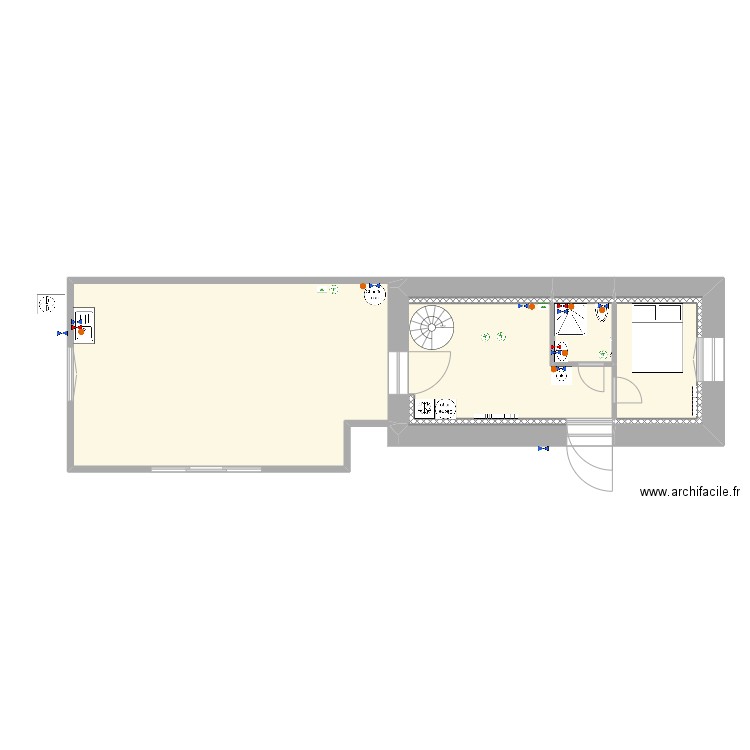 sous sol plomberie. Plan de 6 pièces et 65 m2