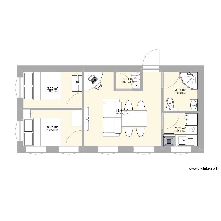 en ville. Plan de 6 pièces et 31 m2