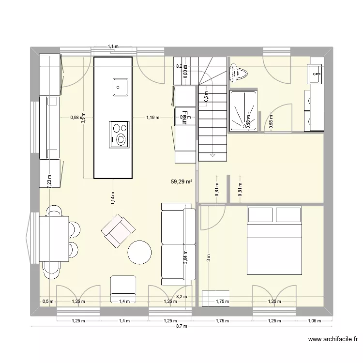 Projet V2. Plan de 1  et 59 m²