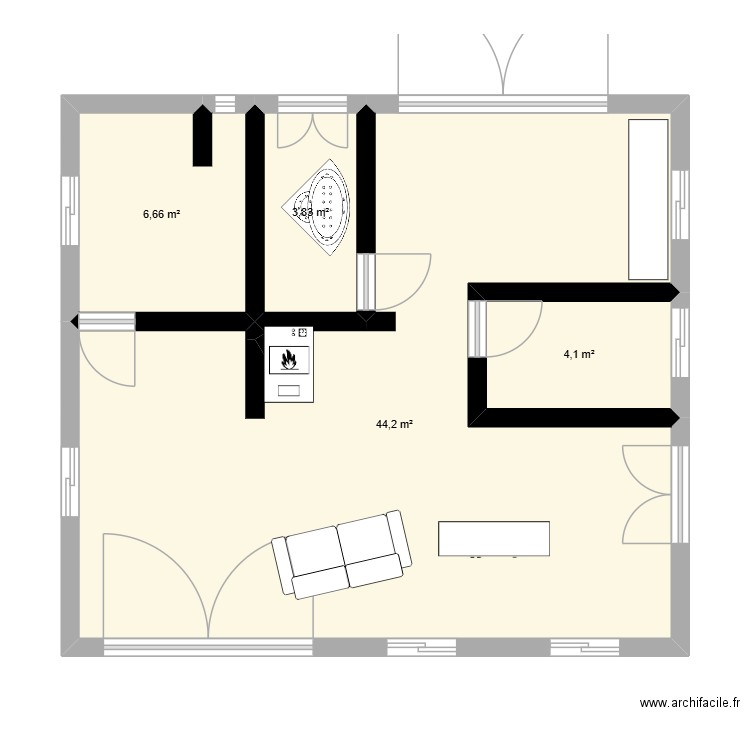 chalet hobbi. Plan de 4 pièces et 59 m2