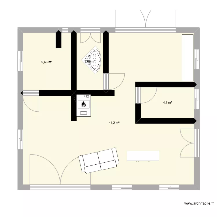 chalet hobbi. Plan de 4 pièces et 59 m²