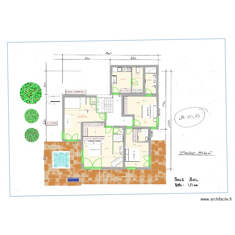 REZ JARDIN V3 ESC CENTR SAMOENS 3CH+SAUNA V2. Plan de 6 pièces et 104 m2