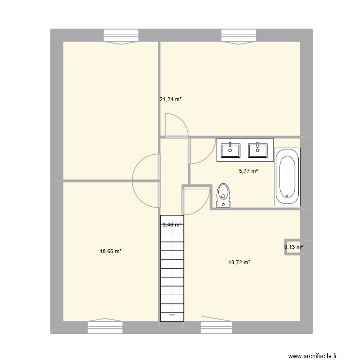 ETAGE. Plan de 6 pièces et 52 m2