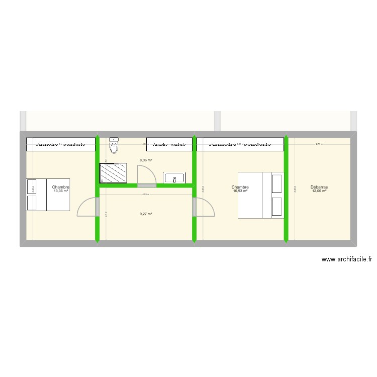 Plan Maison Robin 7.5x14.5 un pent. Plan de 7 pièces et 156 m2
