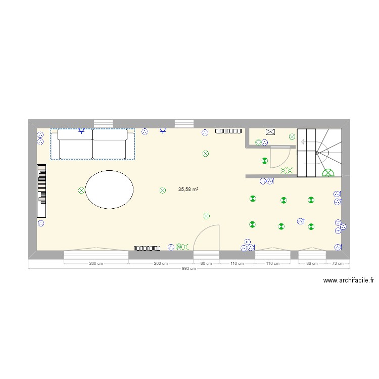 plan aménagement elec V2. Plan de 1 pièce et 36 m2