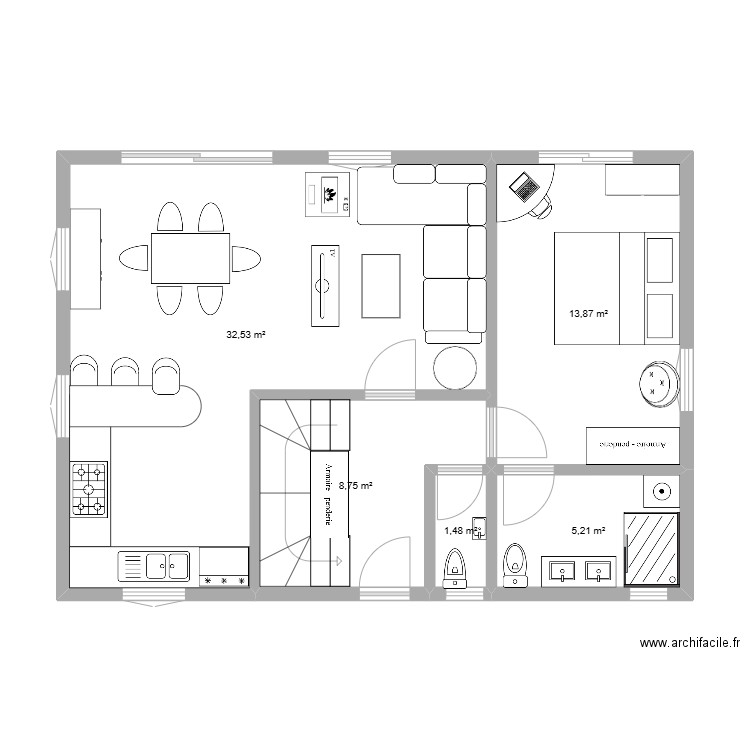 Plan maison Andrimont 1er etage. Plan de 5 pièces et 62 m2