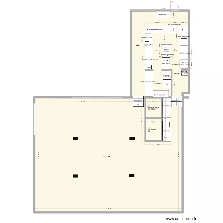 Plan basse Chico s et bar version 5 avec plonge dans garage. Plan de 