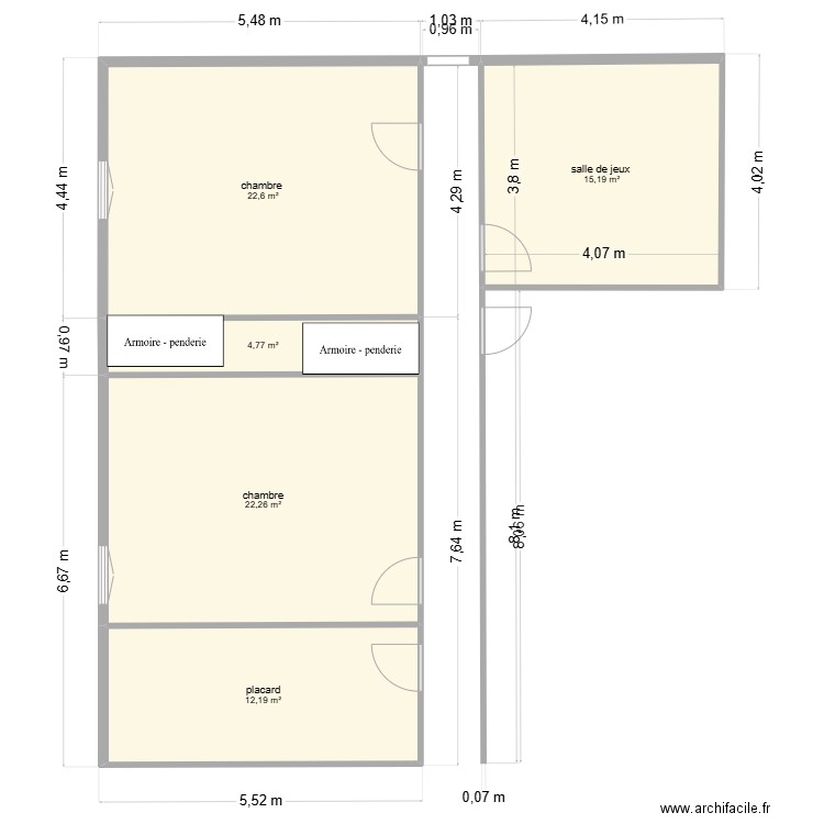 aménagement étage. Plan de 5 pièces et 77 m2