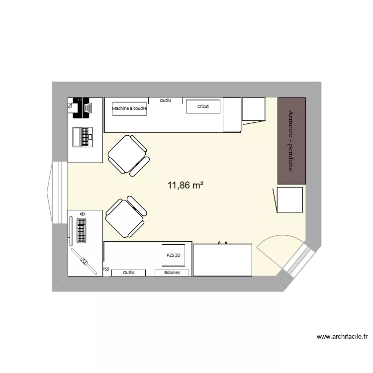 Bureau 2. Plan de 1 pièce et 12 m²