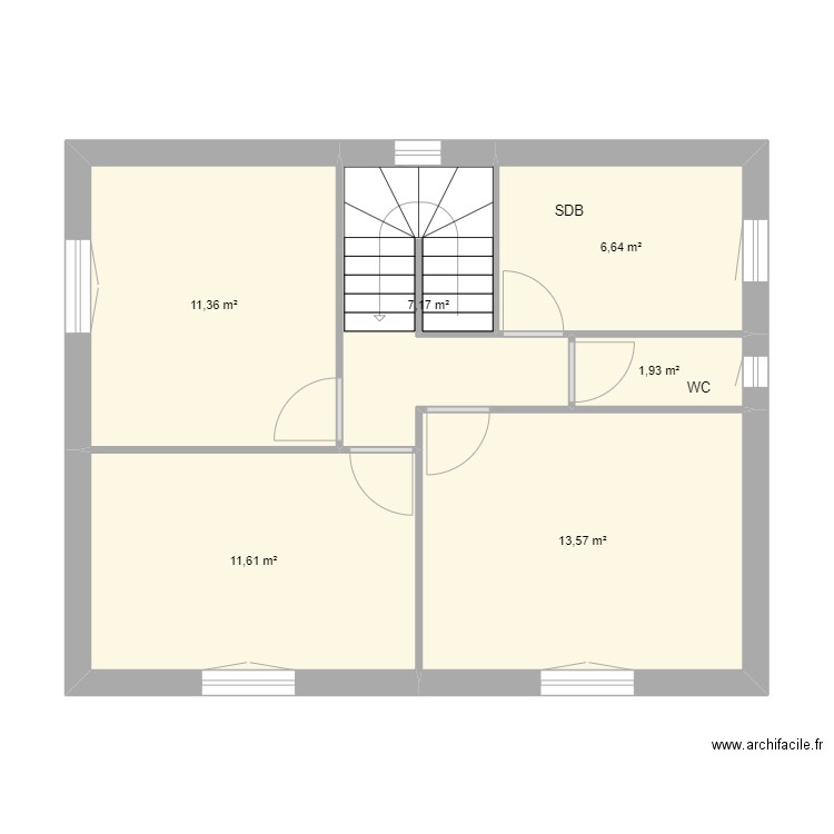 trichera avp 1 etage. Plan de 6 pièces et 52 m2