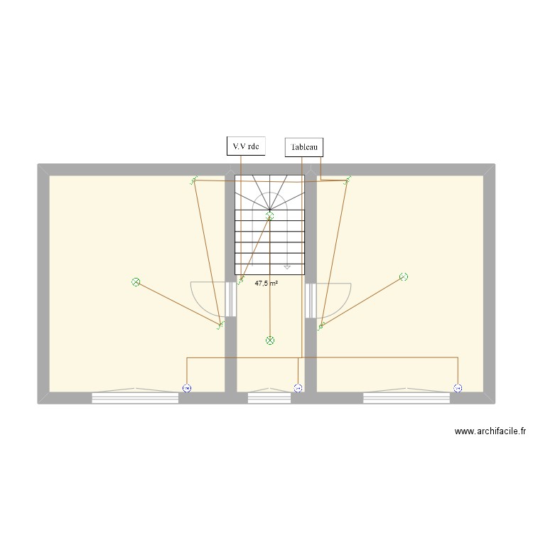 mich étage éclairage et volet. Plan de 1 pièce et 48 m2