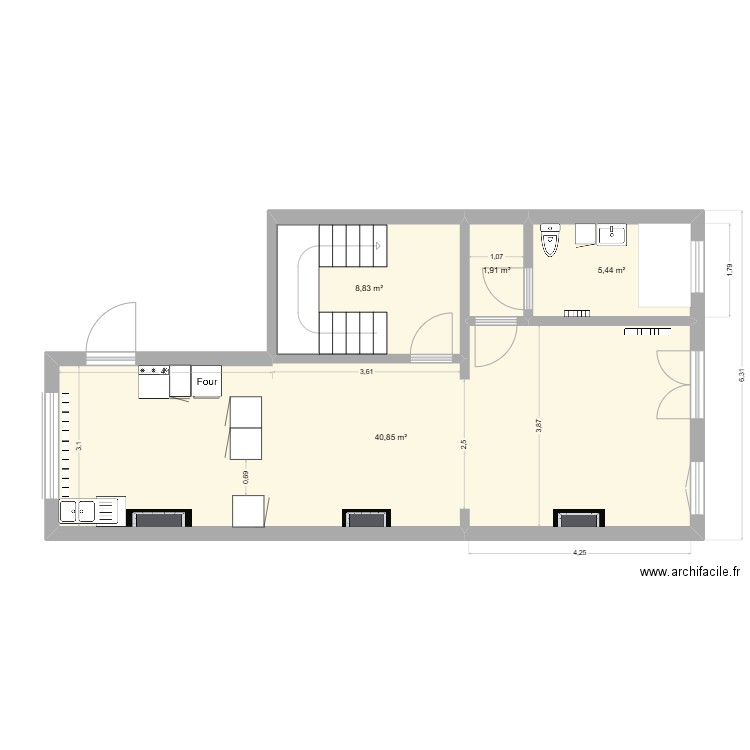 Renory 1er etage. Plan de 4 pièces et 57 m2