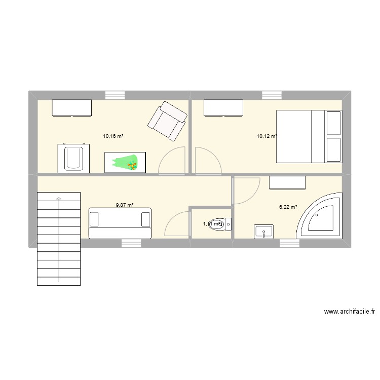 etage. Plan de 5 pièces et 37 m2