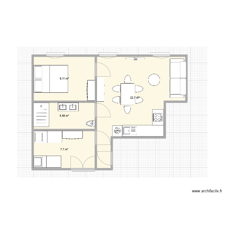 Appart Romans. Plan de 4 pièces et 45 m2