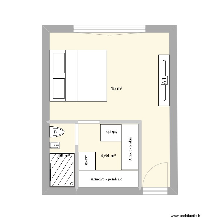 chambre 1. Plan de 3 pièces et 22 m2