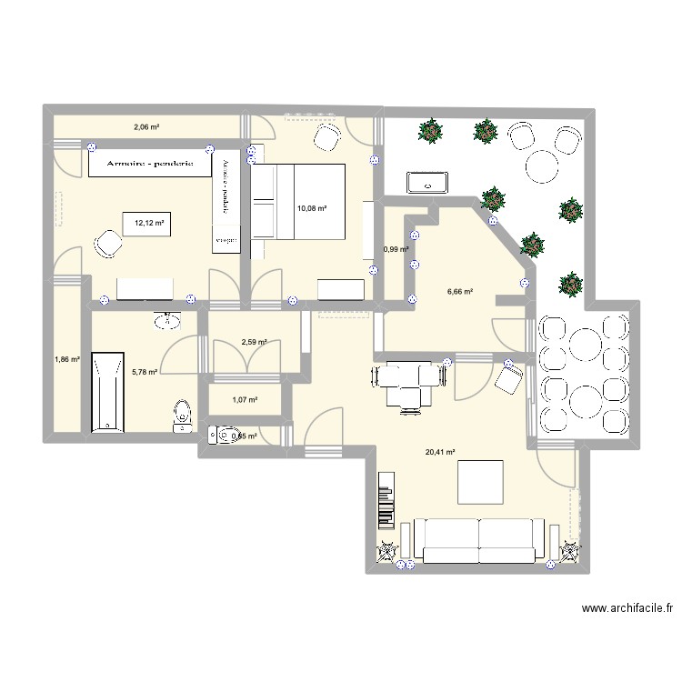 Pointe du jour 1. Plan de 11 pièces et 64 m2