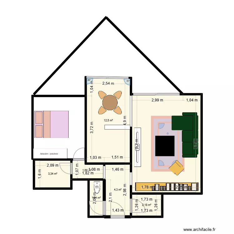 appart bisd. Plan de 7  et 49 m²