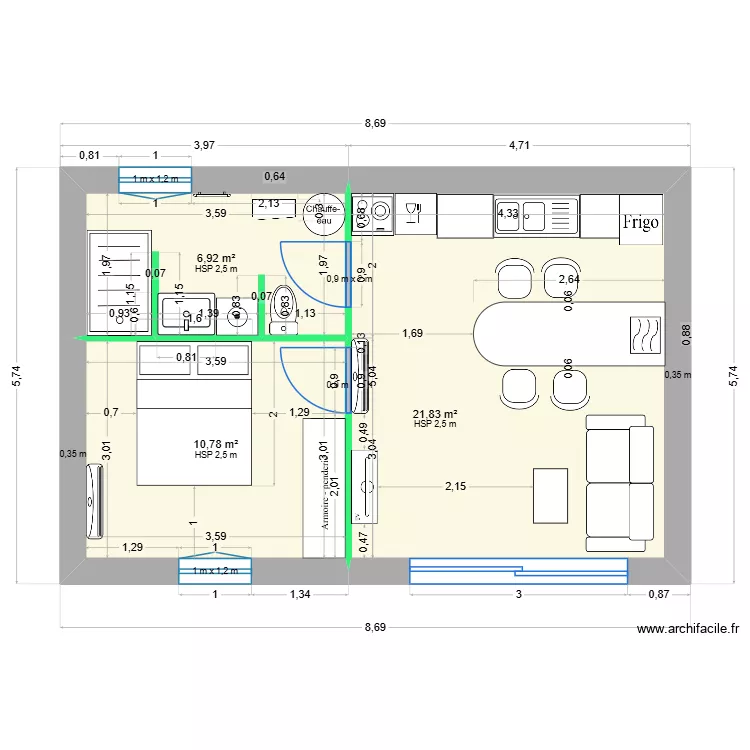 T2 - LA CADIERE - cloison intérieure. Plan de T2 - LA CADIERE - cloison intérieure. Plan de